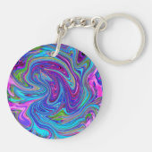 ブルー、ピンク、パープルグルーヴィ抽象芸術レトロアート キーホルダー (裏面)