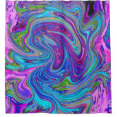 ブルー、ピンク、パープルグルーヴィ抽象芸術レトロアート シャワーカーテン (正面)