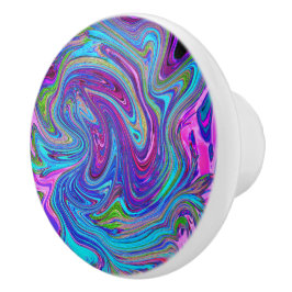 ブルー、ピンク、パープルグルーヴィ抽象芸術レトロアート セラミックノブ