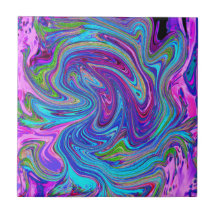 ブルー、ピンク、パープルグルーヴィ抽象芸術レトロアート