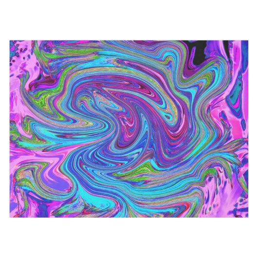 ブルー、ピンク、パープルグルーヴィ抽象芸術レトロアート テーブルクロス (正面(横))