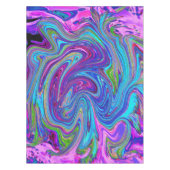 ブルー、ピンク、パープルグルーヴィ抽象芸術レトロアート テーブルクロス (正面)