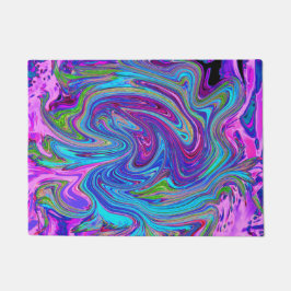 ブルー、ピンク、パープルグルーヴィ抽象芸術レトロアート ドアマット