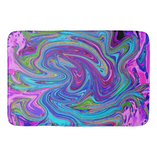 ブルー、ピンク、パープルグルーヴィ抽象芸術レトロアート バスマット (正面)