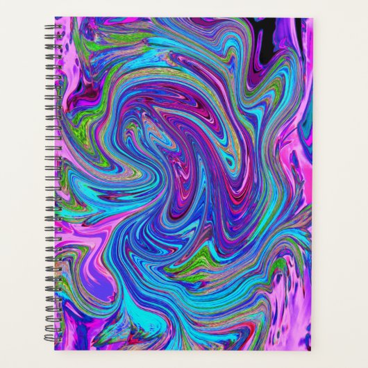 ブルー、ピンク、パープルグルーヴィ抽象芸術レトロアート プランナー手帳 (正面)
