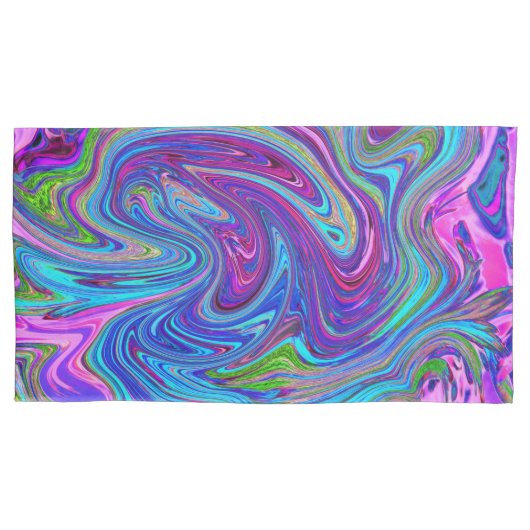 ブルー、ピンク、パープルグルーヴィ抽象芸術レトロアート 枕カバー (正面左)