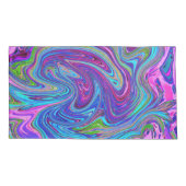 ブルー、ピンク、パープルグルーヴィ抽象芸術レトロアート 枕カバー (裏面-左)