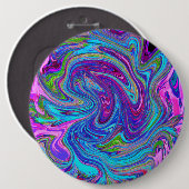 ブルー、ピンク、パープルグルーヴィ抽象芸術レトロアート 缶バッジ (正面&裏面)