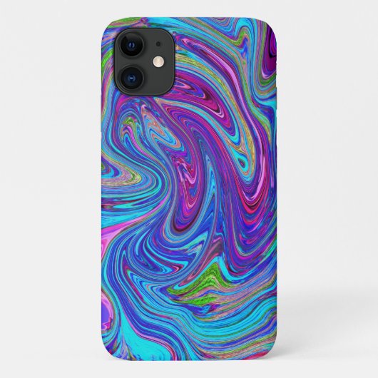 ブルー、ピンク、パープルグルーヴィ抽象芸術レトロアート Case-Mate iPhoneケース (裏面)