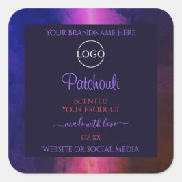 ブルー ピンク パープル マーブル モダン 商品ラベル ロゴ スクエアシール