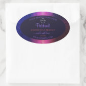 ブルー ピンク パープル マーブル モダン 商品ラベル ロゴ 楕円形シール (バッグ)