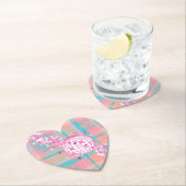 ブルー、ピンク、ピーチパターン、グリッターとハート | ペーパーコースター (インサイチュ)