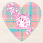 ブルー、ピンク、ピーチパターン、グリッターとハート | ペーパーコースター (正面)