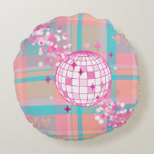 ブルー、ピンク、ピーチパターン、グリッターとハート | ラウンドクッション (裏面)