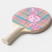 ブルー、ピンク、ピーチパターン、グリッターとハート | 卓球ラケット (正面アングル)