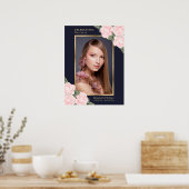 ブルー ピンク フォト ライフのお祝い 葬儀 看板 ポスター (キッチン)