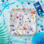 ブルー ピンク フラワープレート ペーパープレート (パーティー)