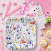 ブルー ピンク フラワープレート ペーパープレート (パーティー)