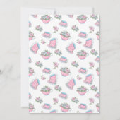 ブルー ピンク フラワー ティーパーティー 誕生日パーティー 招待状 (裏面)