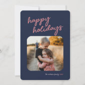 ブルー ピンク プラッド 1-写真 ハッピー ホリデー スクリプト シーズンカード (正面)