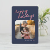 ブルー ピンク プラッド 1-写真 ハッピー ホリデー スクリプト シーズンカード (スタンド正面)