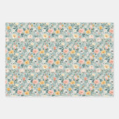 ブルー ピンク ホワイト フラワーズ 誕生日 ブライダルシャワー ラッピングペーパーシート (正面2)