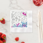 ブルー，ピンク，ライトグレーフローラ紙ナプキン 縁ありカクテルナプキン (インサイチュ)