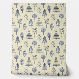 ブルー&ピーチクリスマスツリーパターン壁紙 壁紙