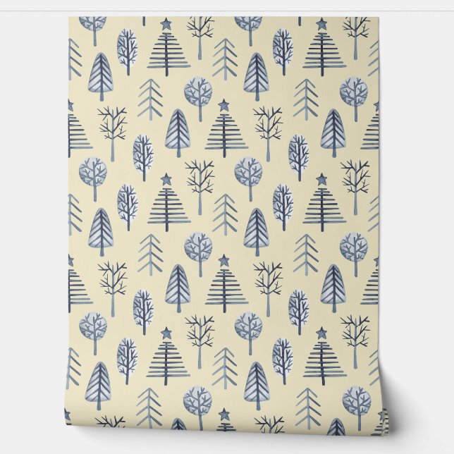 ブルー&ピーチクリスマスツリーパターン壁紙 壁紙 (ほどく)