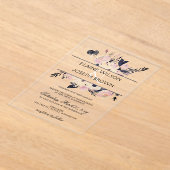 ブルー&ピーチピンクフローラ春の結婚式招待状 アクリル招待状 (レイダウン)