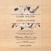 ブルー&ピーチピンクフローラ春の結婚式招待状 アクリル招待状 (正面)