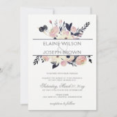 ブルー&ピーチピンクフローラ春の結婚式招待状 招待状 (正面)