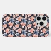 ブルー、ピーチ、ゴールドの華やかな植物画 iPhoneケース (裏面横)