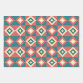 ブルー・ピーチ・ダイヤモンド・ジオメトリック ラッピングペーパーシート (正面3)