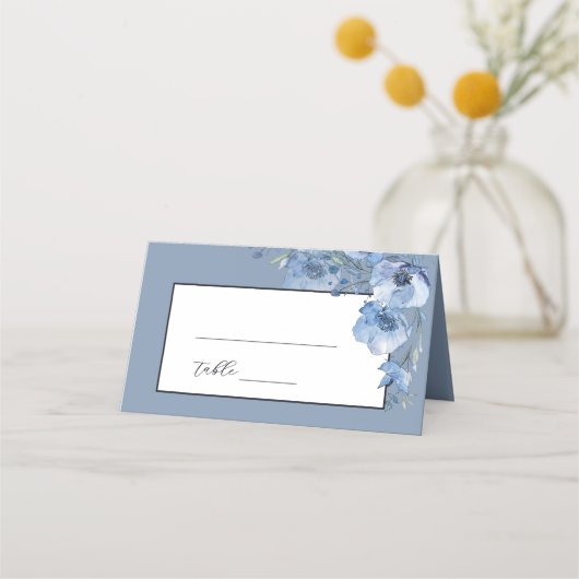 ブルー ファインアート 水彩 花 結婚式 プレイスカード (正面)