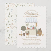 ブルー ファーマーズ マーケット フレッシュ バースデー インビテーション (正面/裏面)