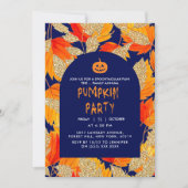 ブルー | フェイクモダン離れグリッターハロウィーン 招待状 (正面)