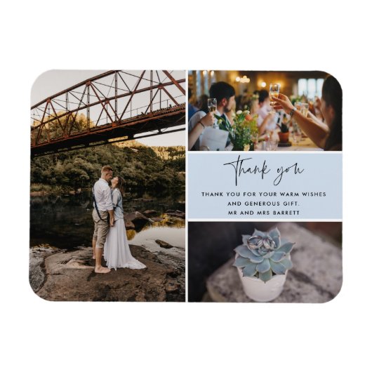ブルー·フォト·コラージュ結婚ズ マグネット (横)