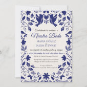 ブルー フラワル ロマンティック スペイン 結婚式 招待状 (正面)