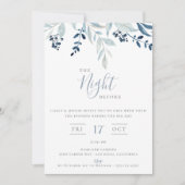 ブルー フラワーのリハーサル ディナー 前夜 招待状 (正面)