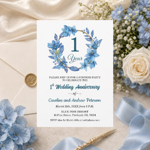 ブルー フラワー サプライズ 結婚記念日 1st 招待状