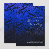 ブルー フラワー スワール ウェディング 招待状 (正面/裏面)