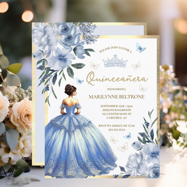 ブルー フラワー ドレス バタフライ Quinceañera  (クリエイターアップロード済み)