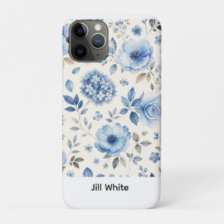 ブルー フラワー ホワイト ウォーターカラー  iPhone 11 PROケース