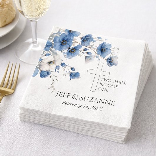 ブルー フラワー 十字架 二人は一つになる 結婚 スタンダードカクテルナプキン