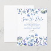 ブルー フラワー Save The Date (正面/裏面)