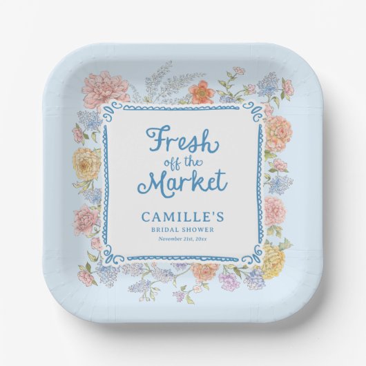 ブルー フレッシュオフ・ザ・マーケット ブライダルシャワー ペーパープレート (正面)