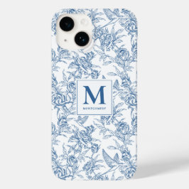 ブルー フレンチ トワル デ ジュイ フラワーパターン モノグラム Case-Mate iPhone 14ケース