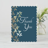 ブルー フローラル エレガント シンプル シック スタイリッシュ サンキューカード (スタンド正面)