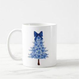 ブルー フローラル クリスマスツリー コーヒーマグカップ